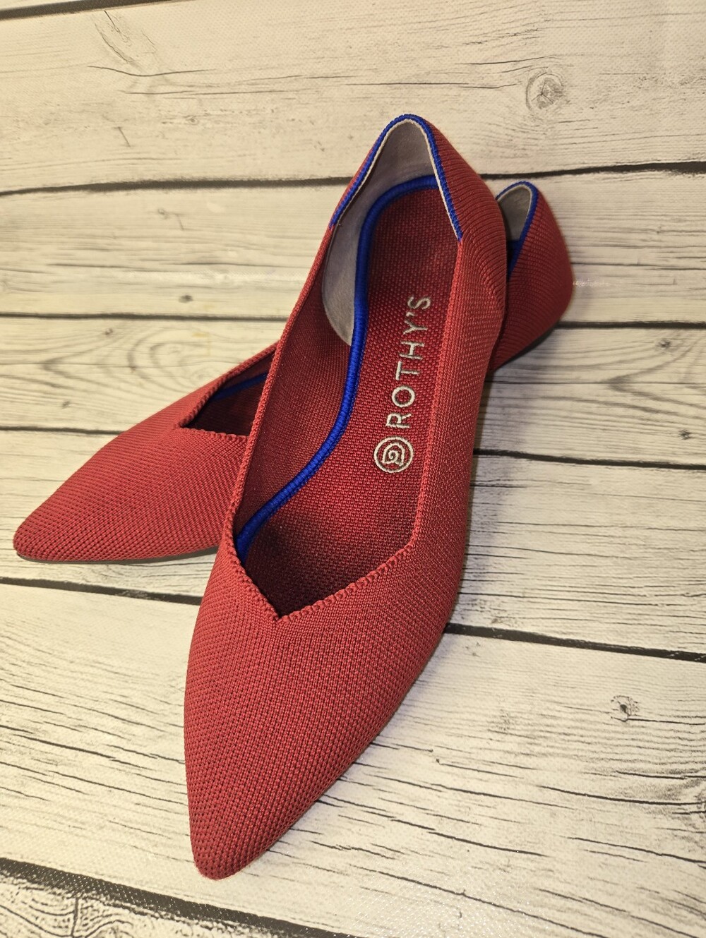 Rothy's The Point Red Knit Pointed Toe Ballet Flats Women's Size 9.5
